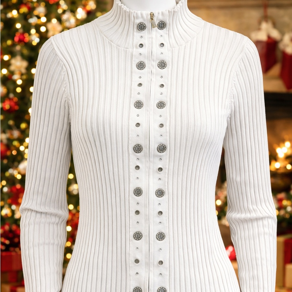 BELLDINI Womens XL Long Sleeve Grommet Rhinestone Zip Sweater Cardigan Jacket